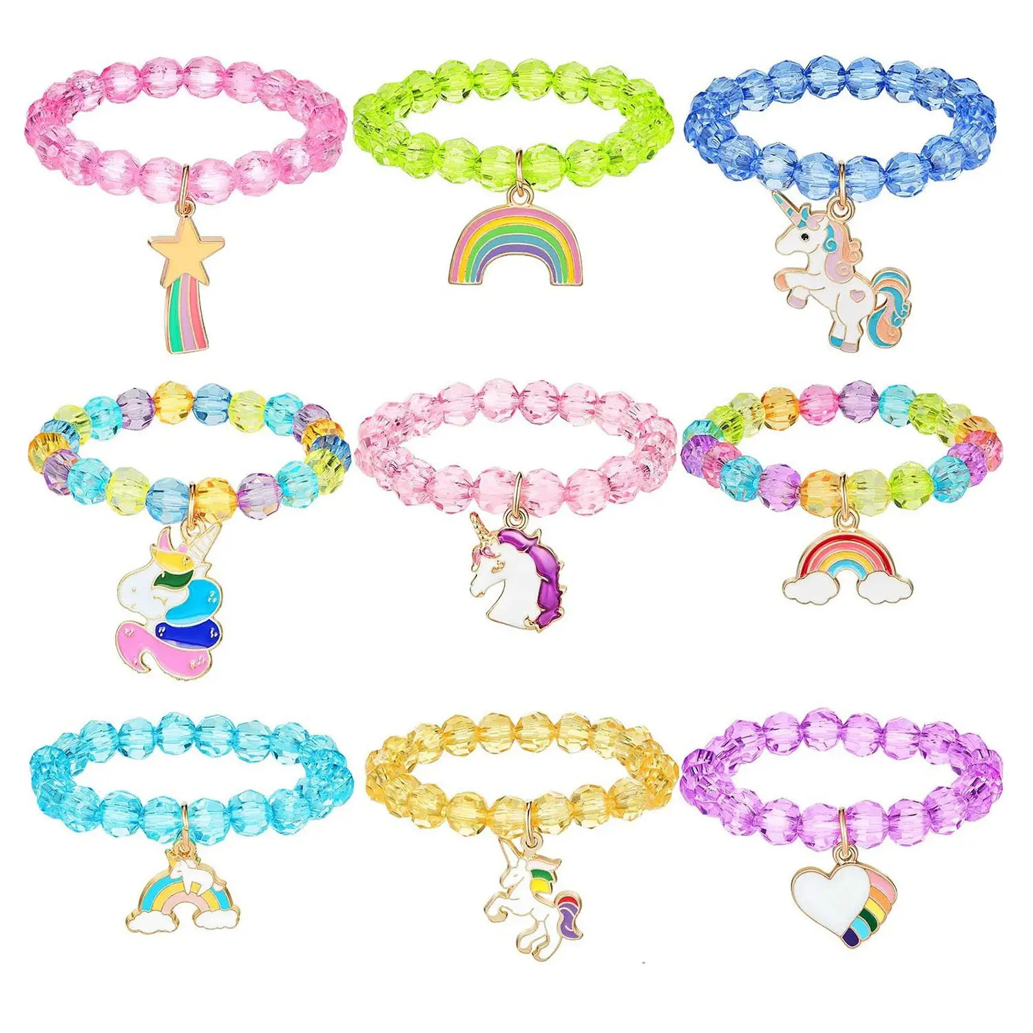 Braccialetto di unicorno colorato braccialetto di animali da ragazza braccialetto di perline con ciondolo per feste adolescenti per ragazze