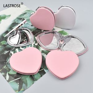Wholesale Black Pink Double Side Heart Foldable Hand Held <b>Mirror</b> PU Leather <b>Small</b> Heart Shape Pocket <b>Mirror</b> - Product Image 5