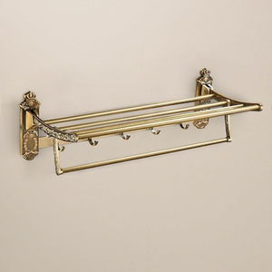 Porte-serviettes en laiton avec étagère, 2 barres, finition antique, organisateur de salle de bain, design traditionnel - Product Image 4