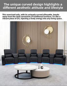 <span class=keywords><strong>Canapé</strong></span> inclinable <span class=keywords><strong>électrique</strong></span> 4 places en cuir noir pour home cinéma avec lumières LED, porte-gobelets et rangement - Product Image 2