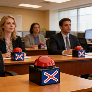 Kit <span class=keywords><strong>de</strong></span> jeu <span class=keywords><strong>de</strong></span> buzzer pour team building et formation d'entreprise, dispositif <span class=keywords><strong>de</strong></span> quiz ludique pour stimuler la collaboration et dynamiser les séances <span class=keywords><strong>de</strong></span> groupe - Product Image 1