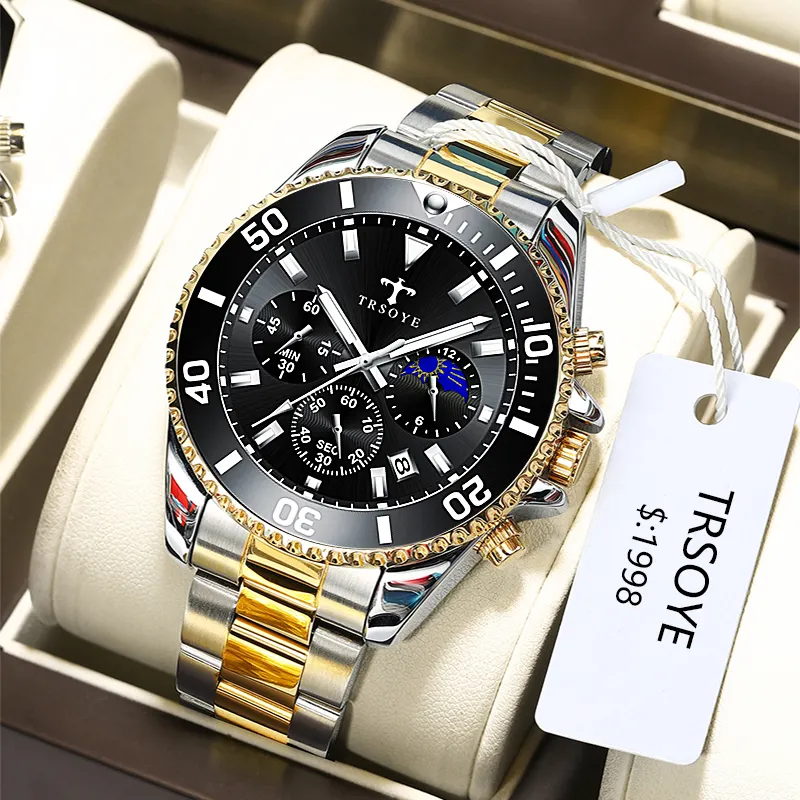 Business Classic Stainless Steel Watches Men Original Brand Calendar Quartz Luxury Watches Custom Logo Relogio Masculino TRS688