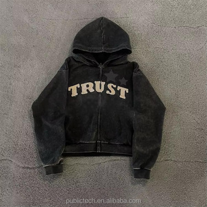 Vente en gros de vendeurs de sweats à capuche surdimensionnés de haute qualité en coton épais pour hommes, sweat à capuche zippé délavé à l'acide - Product Image 3