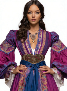 Auténtico Vestido Bohemio Gitano para <span class=keywords><strong>Mujer</strong></span>, <span class=keywords><strong>Disfraz</strong></span> de Adivina del Renacimiento Bordado de Lujo para Halloween y Carnaval - Product Image 2
