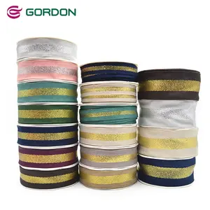 Gordon Pita Tartan Linen Tepi Kabel 1 Inci dengan Kilau Di Tengah Gulungan Pita Kabel Pembungkus untuk Kerajinan