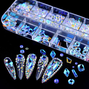 Accesorios de Uñas de Lujo al por Mayor, 12 Compartimentos, Cristales Planos, Diamantes de Imitación 3D, Plateados, Aurora, Coloridos, para Decoración de Uñas - Product Image 5