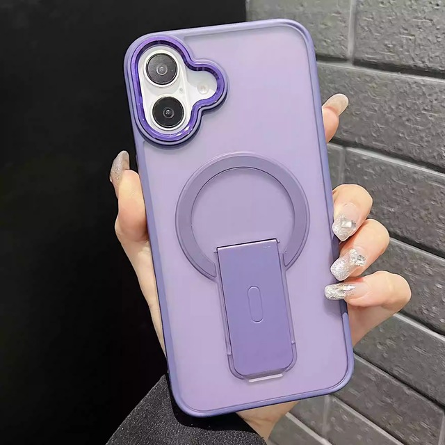 Hot Selling Frosted Skinfeel Magnetic Kickstand Phone case Metal Lens protection Frame Mobile Cover for iPhone 16 Pro Max