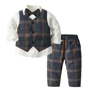 Nouvelle robe pour enfants, gilet à carreaux, chemise à manches longues blanche, <span class=keywords><strong>pantalon</strong></span> long, costume <span class=keywords><strong>anglais</strong></span> pour enfants, costume pour enfants, petit costume pour enfants - Product Image 1