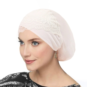 <span class=keywords><strong>Bonnet</strong></span> Turban Doux en Dentelle pour Femme, Chapeau Foulard Uni en Polyester à Bord Large – Prix Abordable - Product Image 5