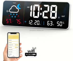 LED Digitale Wanduhr mit Großem Display, Netzwerk-Auto-Synchronisation, Kabelgebunden, Smart-Echtzeitanzeige von Wetter, Innen- und Außentemperatur sowie Luftfeuchtigkeit - Product Image 1