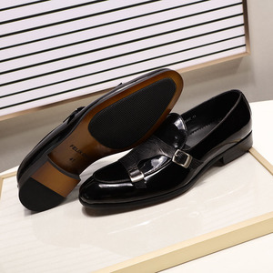 Chaussures en cuir haut de gamme pour hommes, mocassins à double boucle en cuir verni vert et noir pour banquets et mariages, cuir véritable - Product Image 6