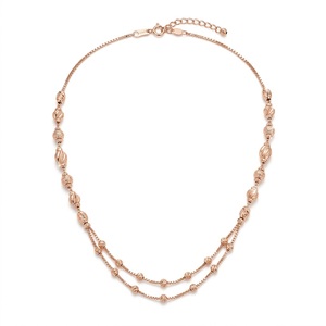 Collier Mala italien en argent 925, finition or rose, chaîne à plusieurs rangs perlée, bijoux de luxe pour femmes - Product Image 3