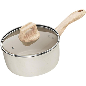 Casserole de haute qualité avec couvercle en verre, revêtement antiadhésif en céramique, compatible lave-vaisselle, poignées souples en bois, compatible gaz et induction, faitout, casserole à lait - Product Image 1