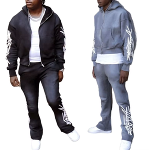 Ensemble de survêtement vintage personnalisé avec pantalon de jogging évasé, impression DTG, délavage acide, sweat-shirt et pantalon droit - Product Image 3