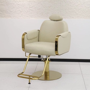 Chaise de coiffure de luxe avec cadre doré, chaise de barbier inclinable hydraulique avec appui-tête pour salons de coiffure - Product Image 2