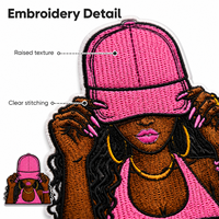 Lot de patchs brodés personnalisés tendance avec portrait de fille noire pour chapeaux, sacs à dos, cadeau de mode, fournisseur en gros, pack en vrac