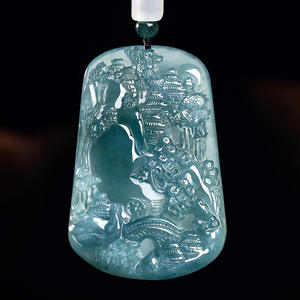 Pendentif en jade naturel bleu aquatique, style chinois, design original, cadeau avec certificat d'évaluation SS01 - Product Image 1