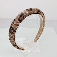 Nouveau à la mode couleur unie imprimé léopard brillant plein strass éponge bandeau femmes bijoux de luxe chapeaux accessoires