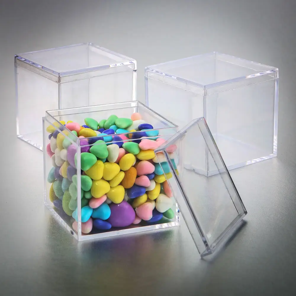 Цветные акриловые кубическая витрина площадь 5 Двусторонняя коробка Perspex лоток для магазина розничной торговли конфеты для хранения шоколада акриловая подарочная коробка