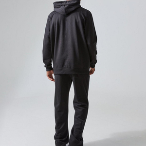 Men's Black Hooded Sweatshirt Set With Front Print Pocket Regular Fit Casual Autumn Wear - Product Image 6