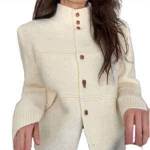 Elegant Socialite Stand Collar Convertible Lapel Knit <b>Cardigan</b> Women Temperament Versatile Sweater <b>Coat</b> Multi-Color Optional - Product Image 2