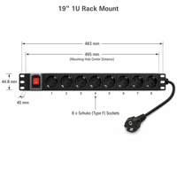 Barre d'alimentation PDU en rack standard Schuko avec prise Euro, boîtier en alliage d'aluminium, pour station de base télécom