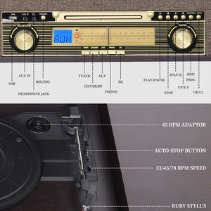 Tourne-disque vinyle à prix <span class=keywords><strong>de</strong></span> gros avec haut-parleurs, <span class=keywords><strong>radio</strong></span> AM/FM, USB, SD et Bluetooth, 3 vitesses - Product Image 4