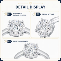 Bague en Moissanite en Argent Sterling 925, Coupe Marquise, Grappe de Fleurs, Sertie à Griffes, Bague de Fiançailles pour Femme, Mariage