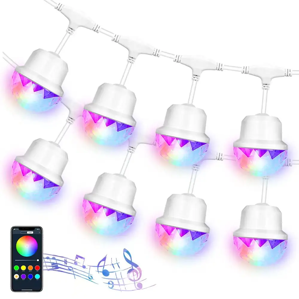 Smart Mobile App Control Led Light Strings Dimmable Sync Music Patio Commercial Waterproof Shatterproof RGB Led String Lights