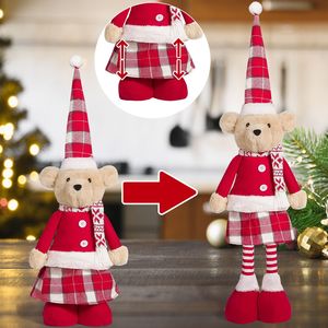 Oso de Peluche Telescópico Festivo de Navidad para Pareja - Oso Retráctil de Pie con Atuendos Navideños de Cuadros Fair Isle, de Poliéster Nórdico, Hecho en China - Product Image 6