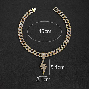 LiCai Iced Out aleación Rhinestone relámpago forma colgante collar Zig <span class=keywords><strong>Zag</strong></span> cadena cubana especias niñas Cool Hip Hop joyería preferida - Product Image 4