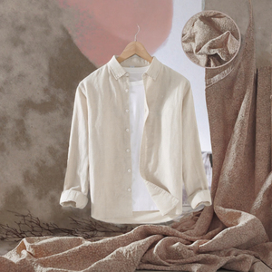 เสื้อเชิ้ตผ้าฝ้ายลินินผู้ชายแขนยาวติดกระดุมสวมใส่สบายๆ สีพื้น - Product Image 2