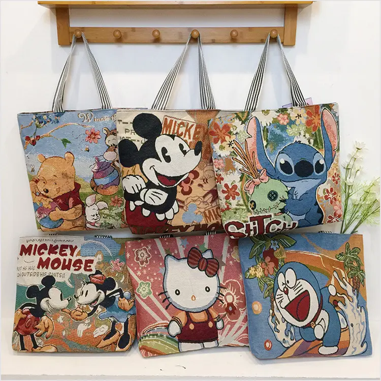 New Mickey Stitch Vintage Embroidery Textile Bag Mother's Bag Women's Shopping Bag