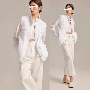 Nuova Giacca Bianca in <span class=keywords><strong>Lino</strong></span> da <span class=keywords><strong>Donna</strong></span> 2025 con 4 Tasche, Traspirante, con Zip, Vestibilità Slim in Vita, Leggera e Oversize - Product Image 1