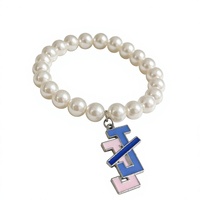 Bracelet de la Sororité JJ avec médaillon en émail bleu et rose et perles imitation nacre pour événements de chapitre, cadeaux de la fraternité