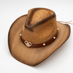 Sombrero de Paja Estilo Vaquero Occidental, Retro, Étnico, Europeo, Americano, Jazz, para Viajes al Aire Libre, Casual, con Ala Curva, para Protección Solar - Product Image 4