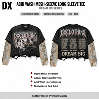 T-shirt à manches longues 300 g/m² avec manches en maille contrastante, délavage acide personnalisé, impression graffiti effet vieilli prononcé avec logo métallique, style streetwear, OEM ODM