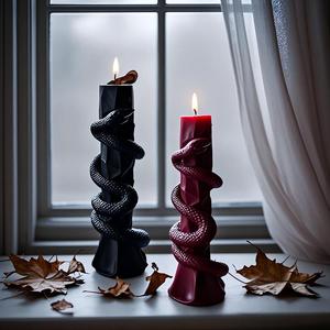 Bougie <span class=keywords><strong>pilier</strong></span> parfumée en cire de soja en forme de <span class=keywords><strong>serpent</strong></span> pour Halloween, faite à la main, vintage, haut de gamme, ambiance créative, cadeau de fête - Product Image 3
