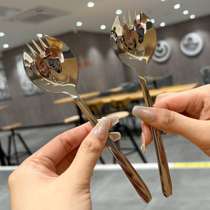 Fourchette et cuillère monobloc en acier inoxydable 304, design de dessin animé Happy Meow pour enfants de 2 à 4 ans, utilisation pour salade et dessert - Product Image 4