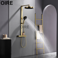 Nouvel arrivage Kaiping Oire : Ensemble de douche thermostatique doré pour salle de bain, mitigeur apparent