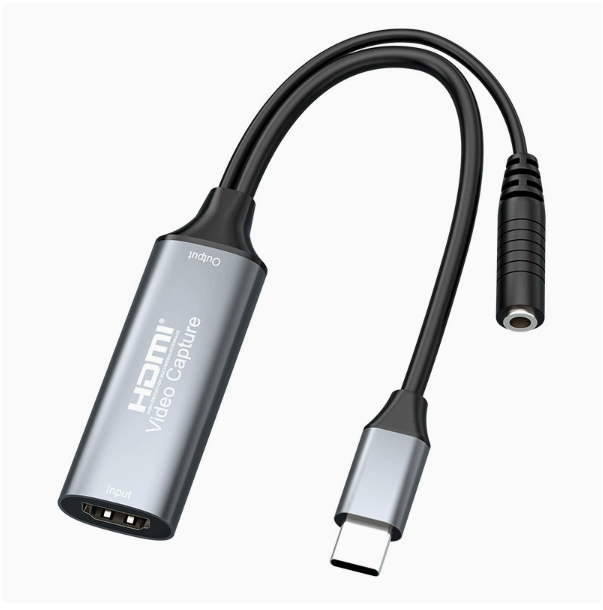 Capture Card for High-definition Live Streaming, Type-C to HDMI, Video Recording with Microphone, and 4K Audio Mixing.