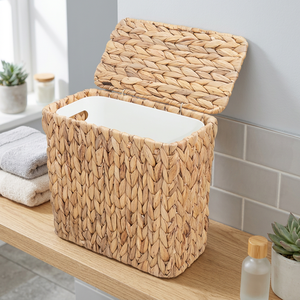 Handwoven Natural Water Hyacinth Storage <b>Basket</b> <b>with</b> <b>Lid</b> Rectangle Rustic Style for Sundries Storage Eco-Friendly Design - Product Image 2