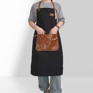 <span class=keywords><strong>Delantal</strong></span> de lona para barbacoa al aire libre con bolsillos de <span class=keywords><strong>cuero</strong></span> genuino y diseño de cuello Halter - Product Image 4