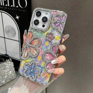 เคสโทรศัพท์เคลือบเงาหรูหราประดับเพชรและดอกไม้ สำหรับ iPhone 11 12 13 14 15 16 17 18 Pro Max ป้องกันแรงกระแทก - Product Image 4