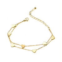 Bracelet à breloques en forme de coeur d'amour en or 18 carats bijoux de style classique en acier inoxydable à double couche de haute qualité