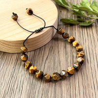 Nouveauté Bracelet en perles d'œil de tigre ajustable fait à la main pour homme Bijoux tressés facettés Cadeau d'anniversaire