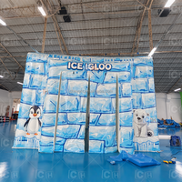 Tente igloo gonflable à thème hiver avec imprimé pingouin et ours polaire, pour stand d'événement, cabine photo de fête en extérieur, décoration de maison gonflable