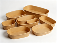 Bol en papier kraft rectangulaire personnalisé, impression sur papier biodégradable, bol à salade en papier kraft de haute qualité avec couvercle pour aliments