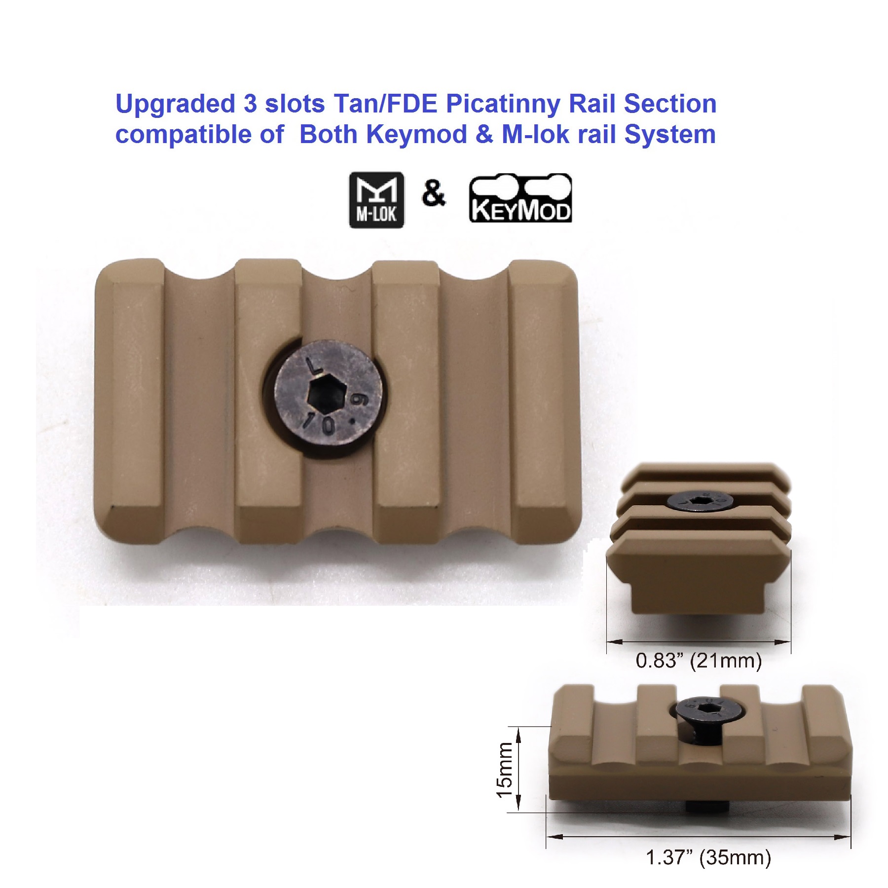 Aplus Universal Upgraded optional 3,5,7,9,11,13 slots Tan/FDE Picatinny Rail Section compatible of Both Keymod&M-lok rail System