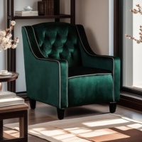 Fauteuil Club d'Appoint Capitonné en Velours avec Passepoil et Clous Décoratifs, Meuble de Loisirs Design pour la Maison, Chambre ou Appartement